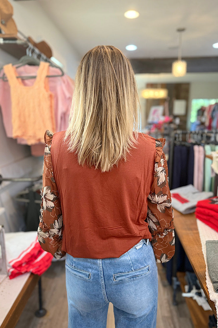 Kellyn Rust Floral Sleeve Blouse
