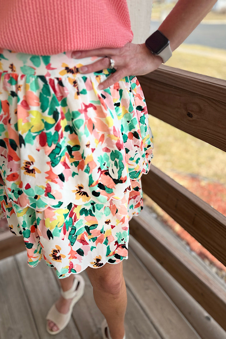 Ella Scalloped Edge Floral Tiered Skirt