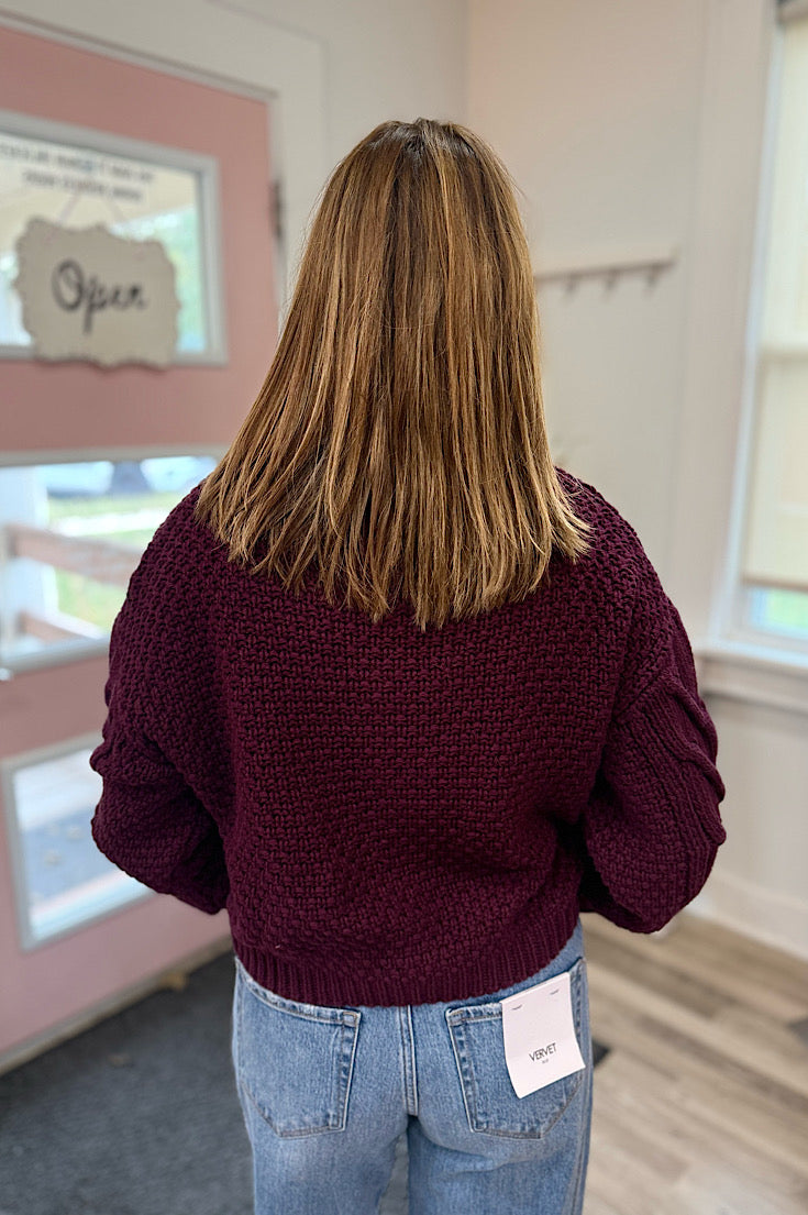 Ayla Plum Cable Knit Sweater Cardigan