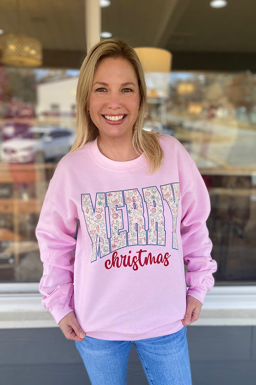 Merry Christmas Pink Fleece Sweatshirt