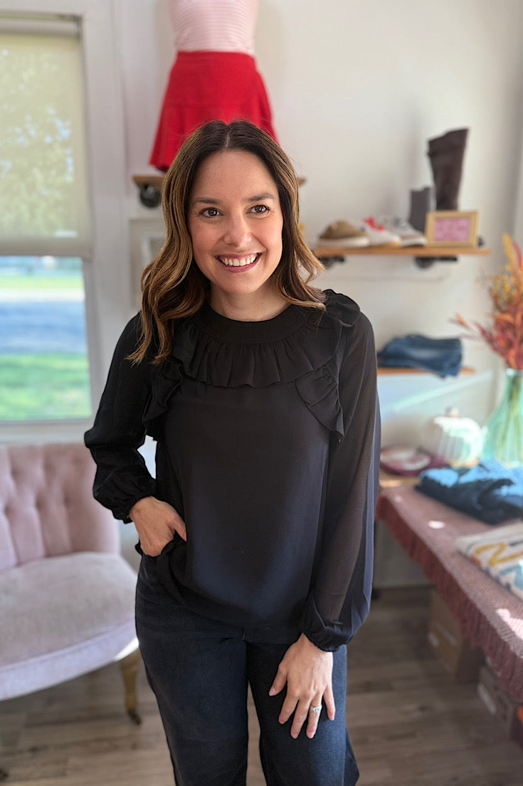 Kate Black Ruffle Detail Blouse