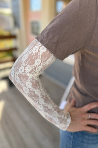 Quinten Beige Floral Lace Layering Long Sleeve Top