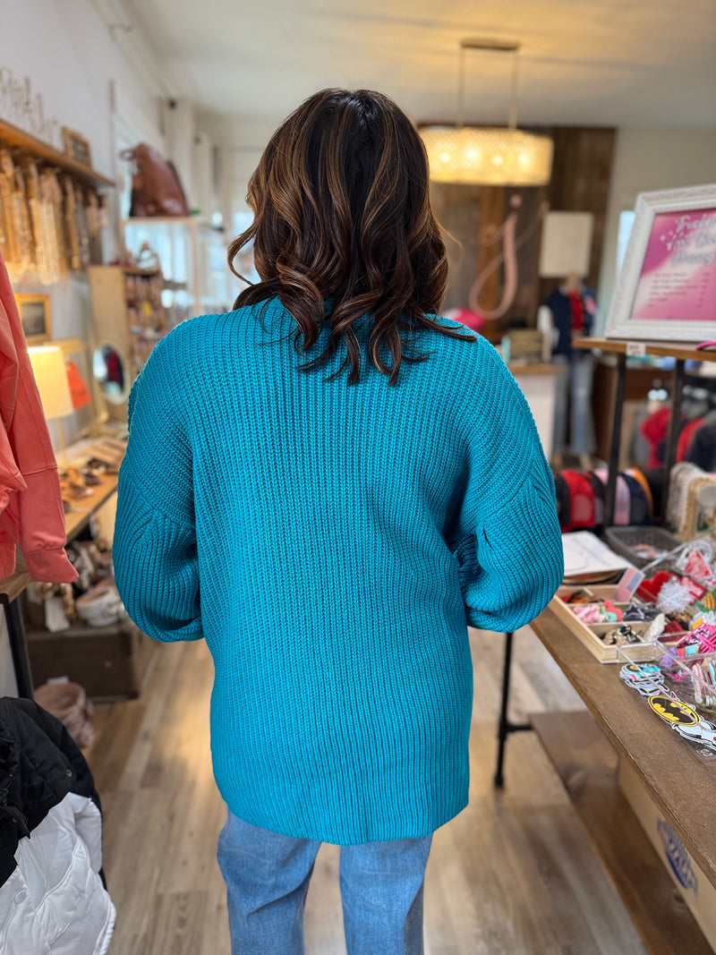 Kalani Peacock Drop Shoulder Sweater Cardigan