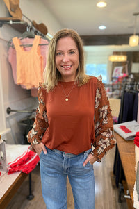 Kellyn Rust Floral Sleeve Blouse