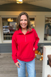 Olivia Ruby Red Scuba 1/4 Zip Pullover