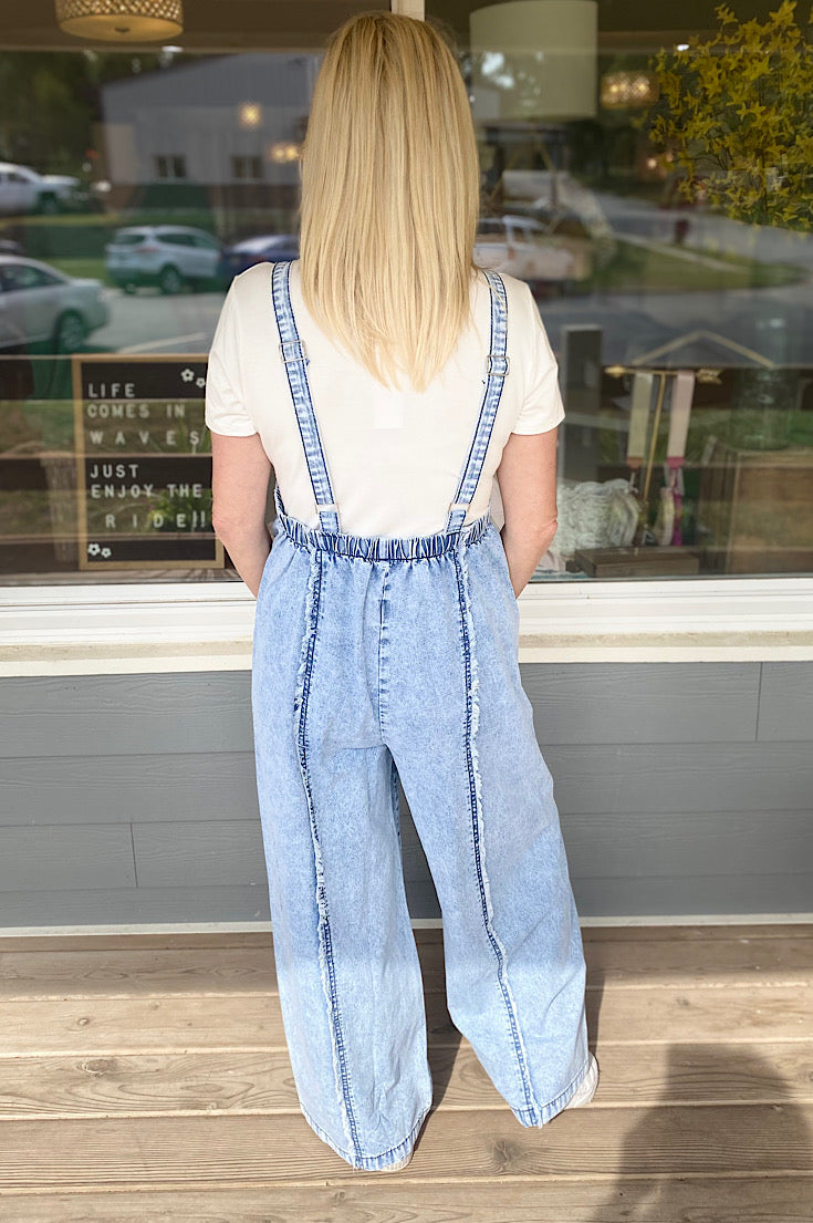 Saylor Washed Wide Leg Denim Overall