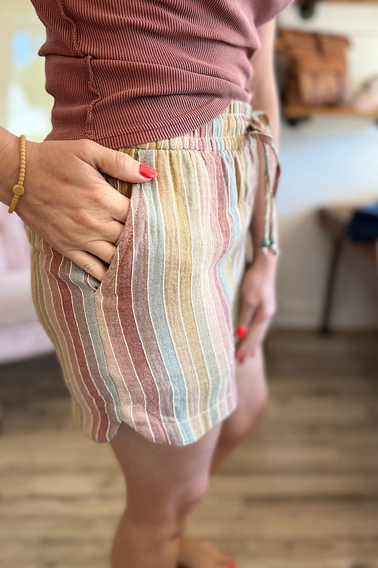 Zion Gauze Stripe Drawstring Shorts