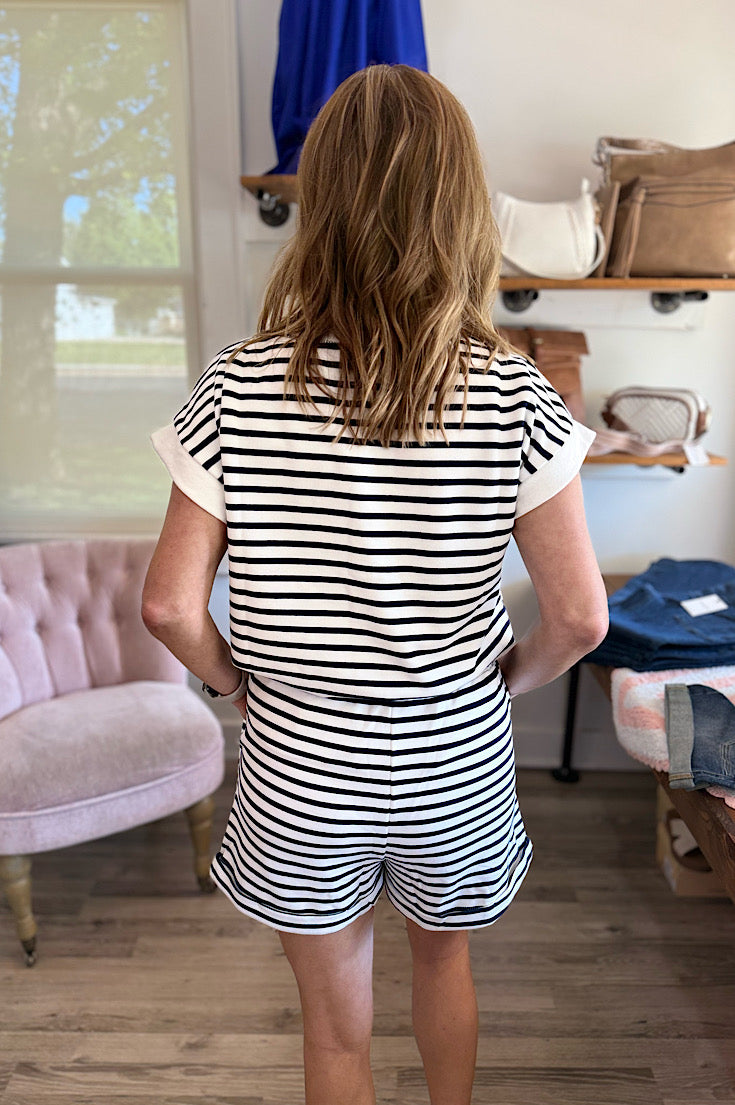 Miles Navy Stripe Short Sleeve Henley Top