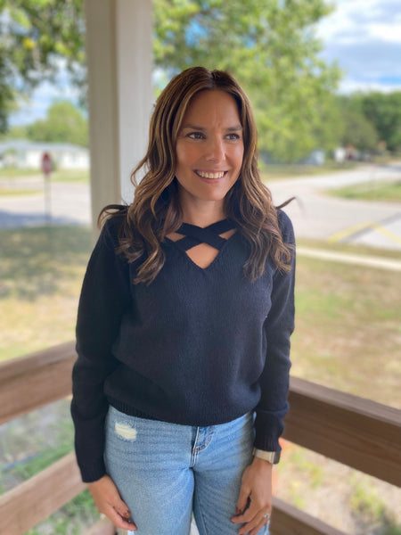 Aubree V-Neck With X Strap Sweater {2 colors}
