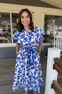 Katalina Blue and Off White Floral Maxi Dress