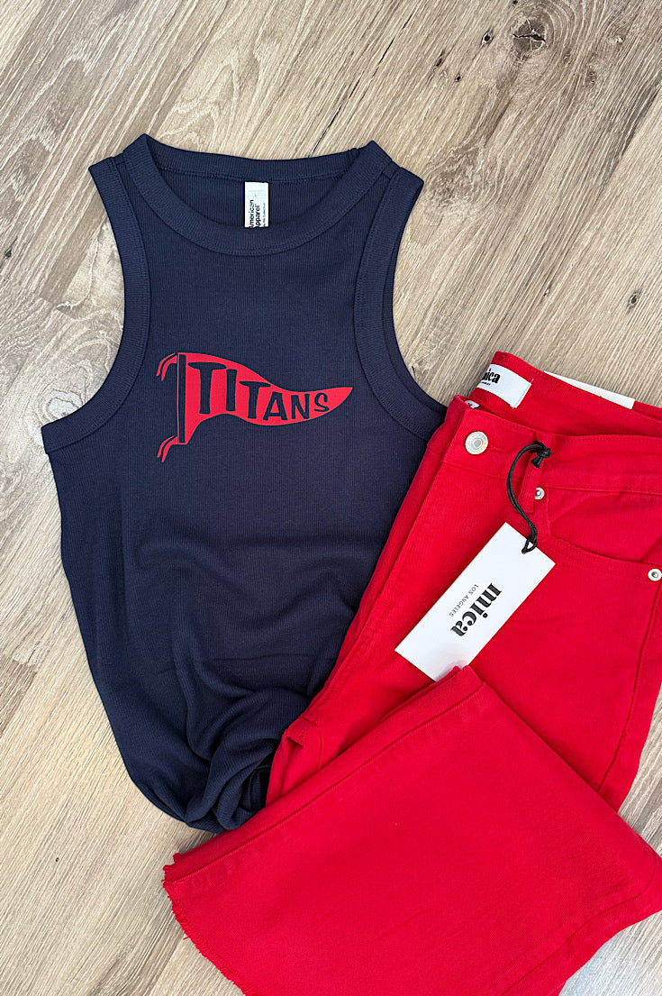 Navy Titans Pennant Ribbed Tank