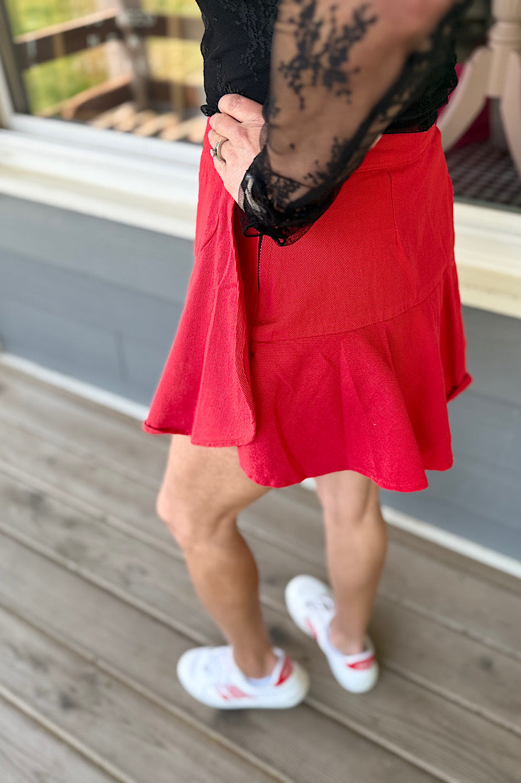 Drew Red Denim Skort