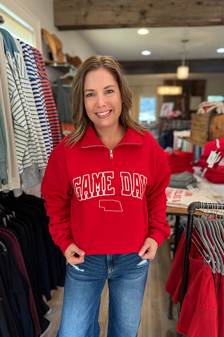 Game Day NE Red 1/4 Zip Sweatshirt