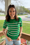 Addie Lightweight Striped Spring Sweater-Kelly Green
