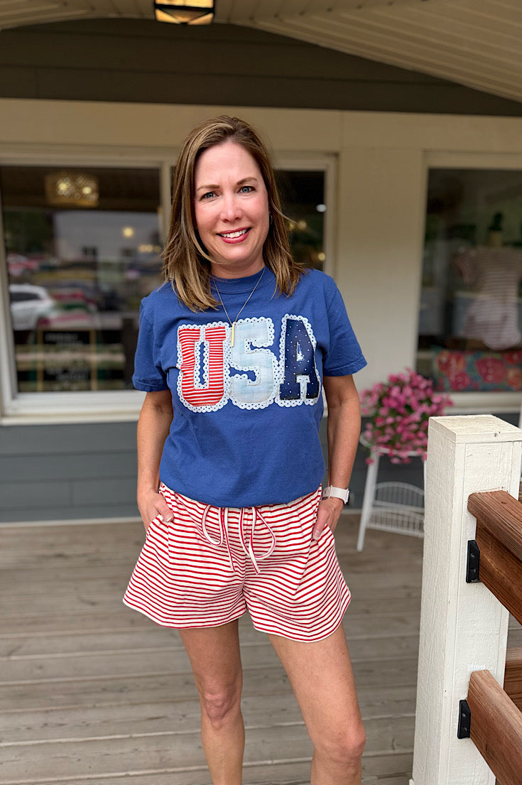 USA Faux Applique on Comfort Colors Tee