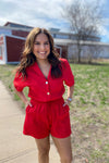 Maguire Red Button Up Romper