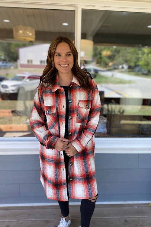Scarlett Red & Black Plaid Long Jacket