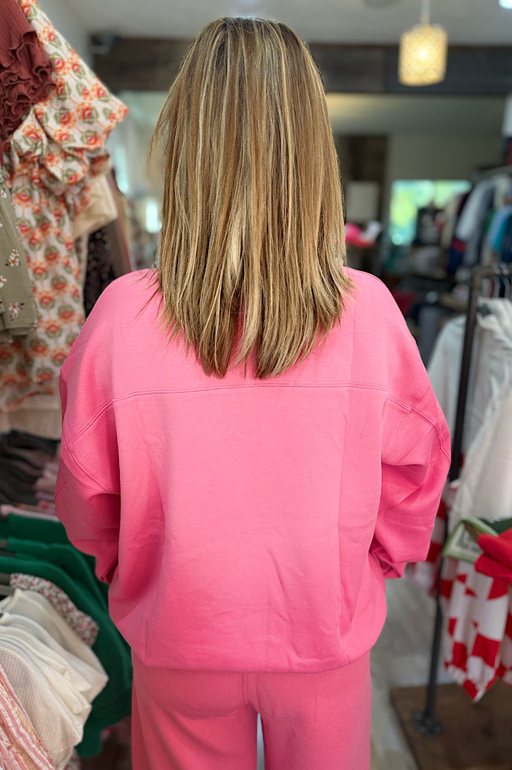 Kit Bright Pink Scuba Mock Neck Pullover