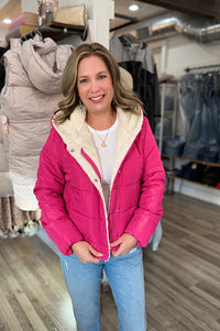 Paislyn Faux Fur Hood Pink Puffer Jacket