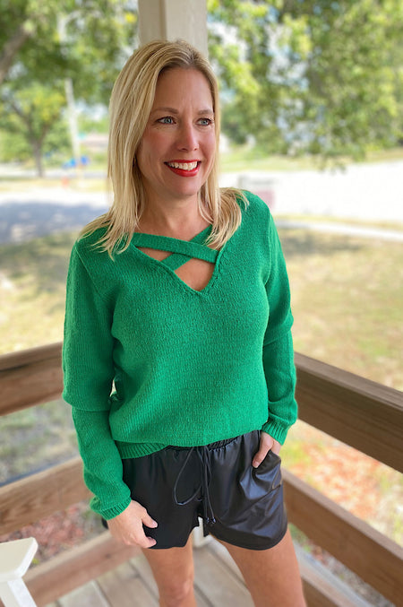 Marlee Emerald Ruched Sleeve Sweater