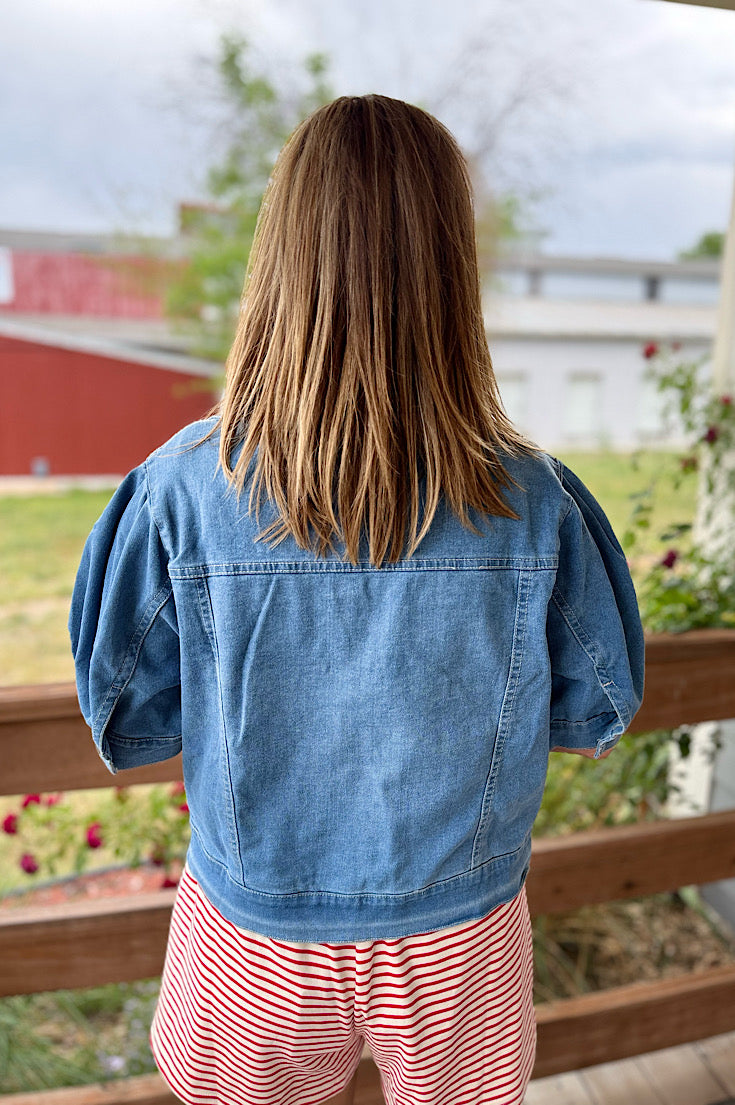 Jillian Short Puff Sleeve Denim Jacket
