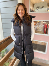 Katherine Long Zip Up Puffer Hoodie Vest Jacket {2 colors}