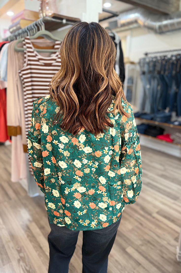Tasha Hunter Green Floral Blouse