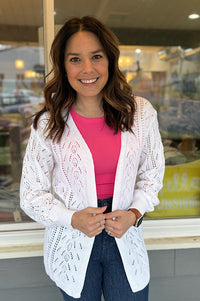 Rynn Open Knit White Long Sleeve Cardigan