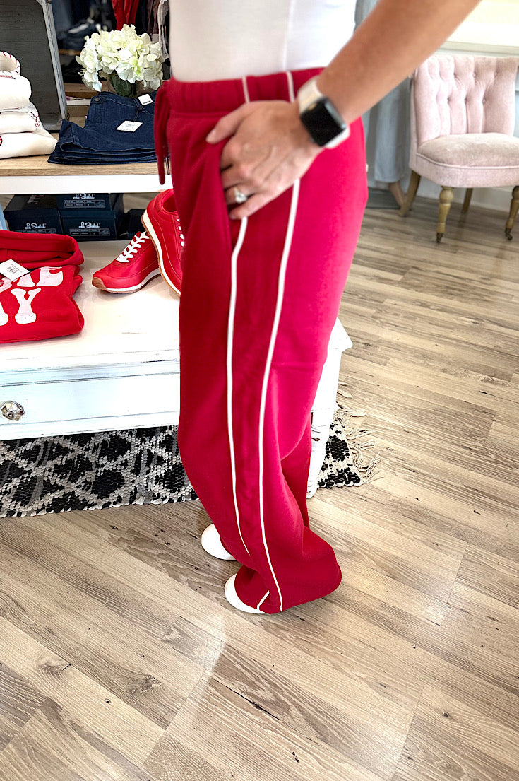 Kelce Red Fleece Wide Leg Sweatpants