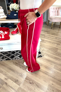 Kelce Red Fleece Wide Leg Sweatpants