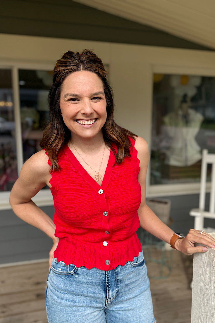 Lottie Red Knit Button Down Vest