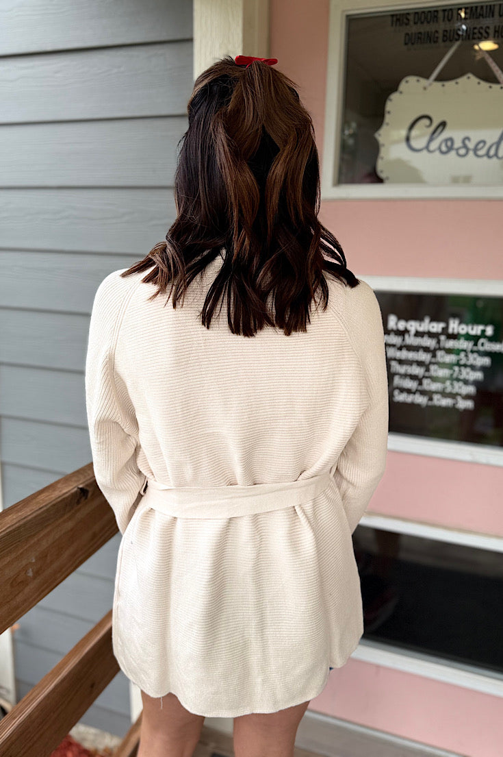 Sophia Ivory Lightweight Belted Cardi