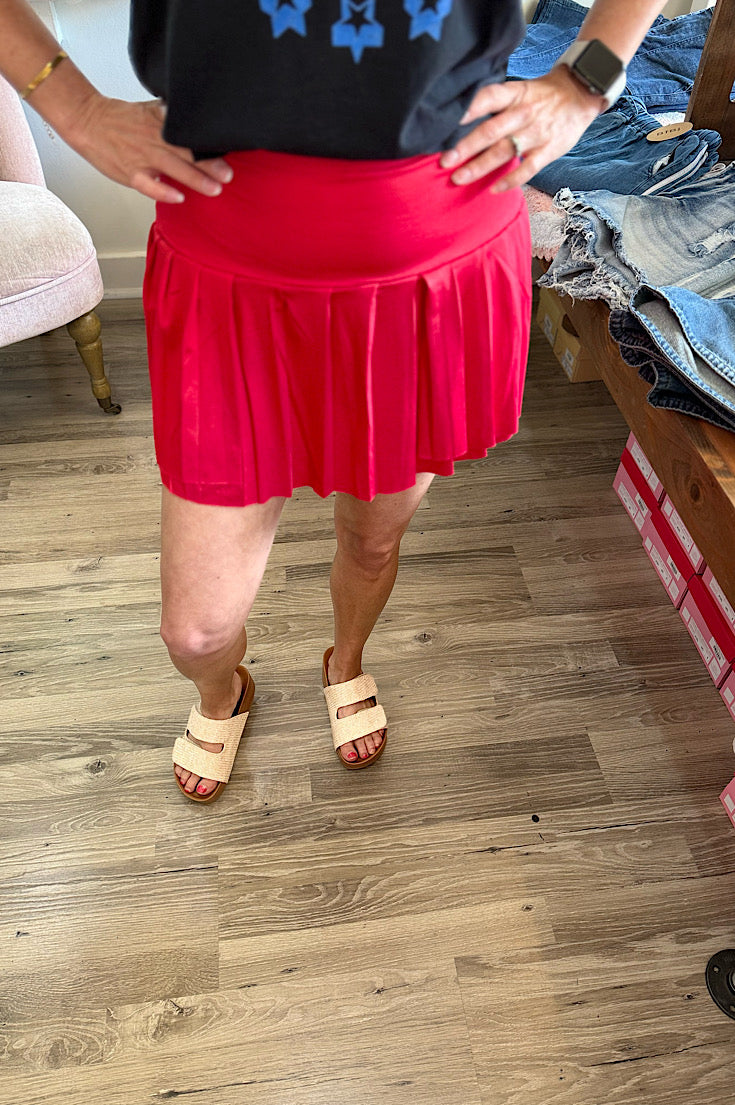 Taryn Red Pleated Tennis Skort