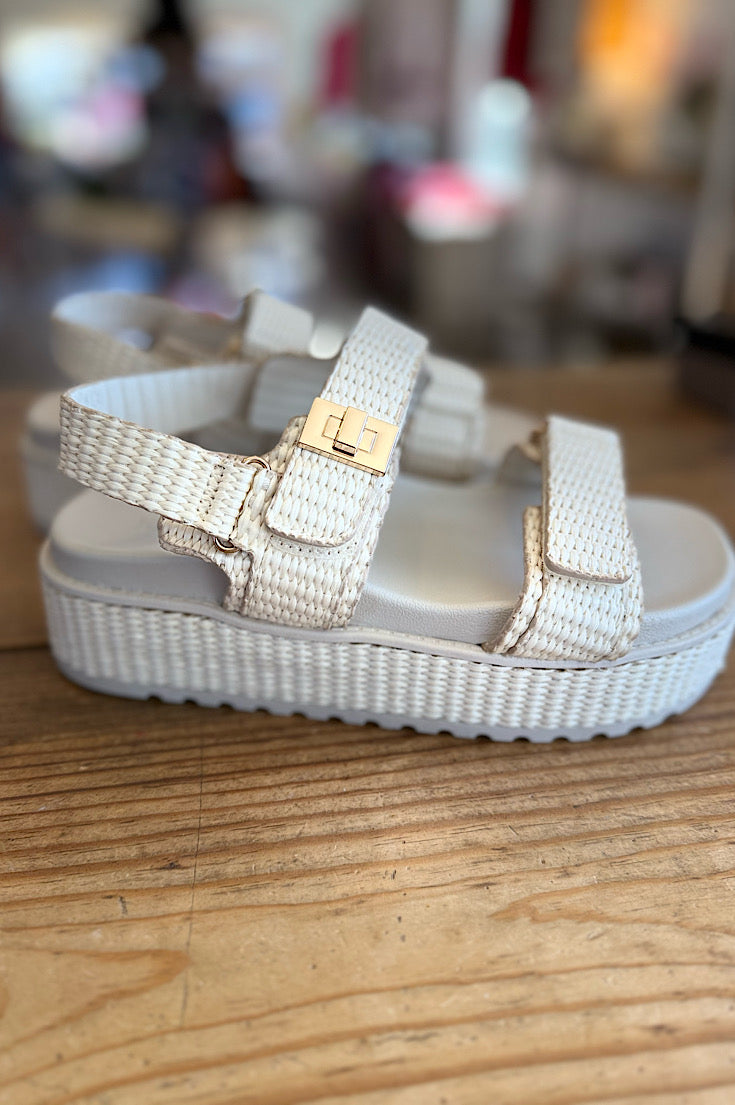 Devlin Double Strap Raffia Platform Sandals