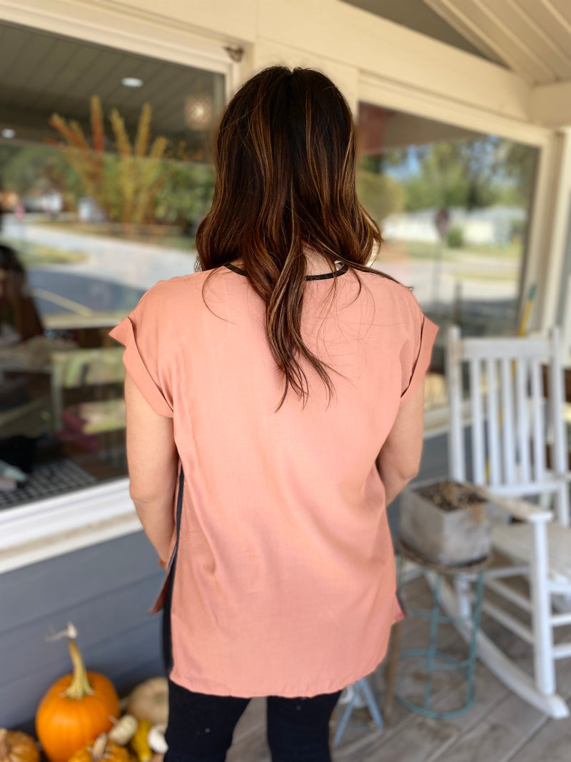 Dani Copper Blouse with Black Trim