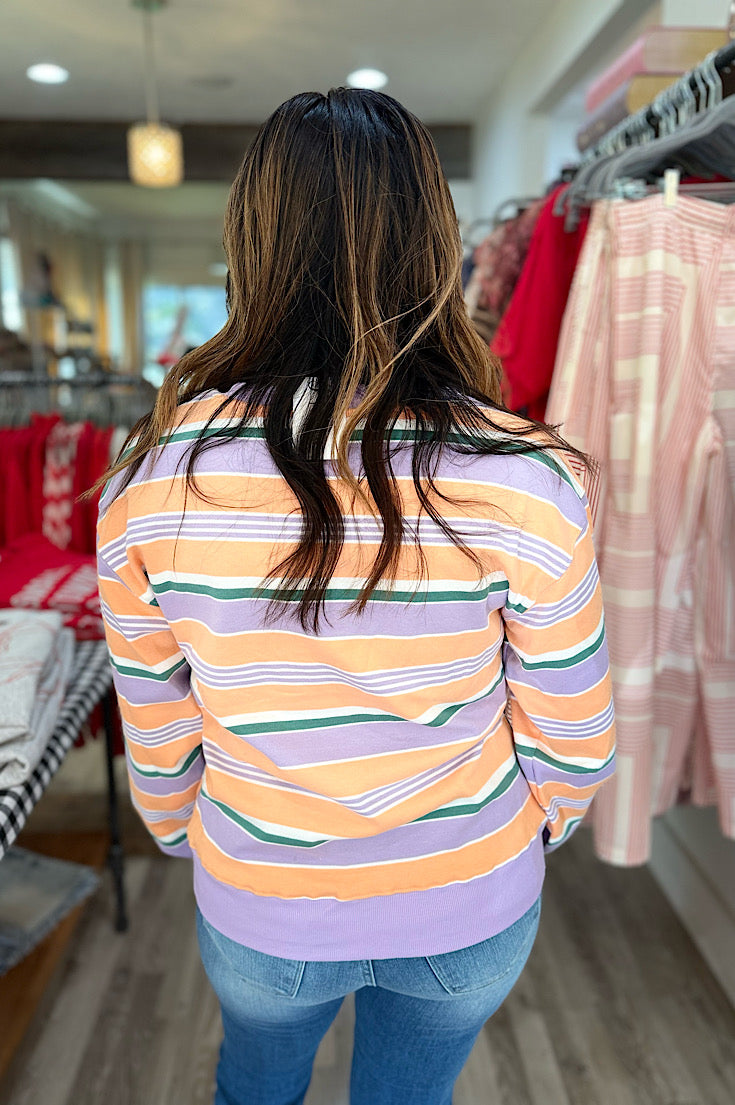 Savannah Striped Lavender & Orange Pullover