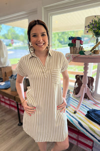 Foster Olive Stripe Shirt Dress