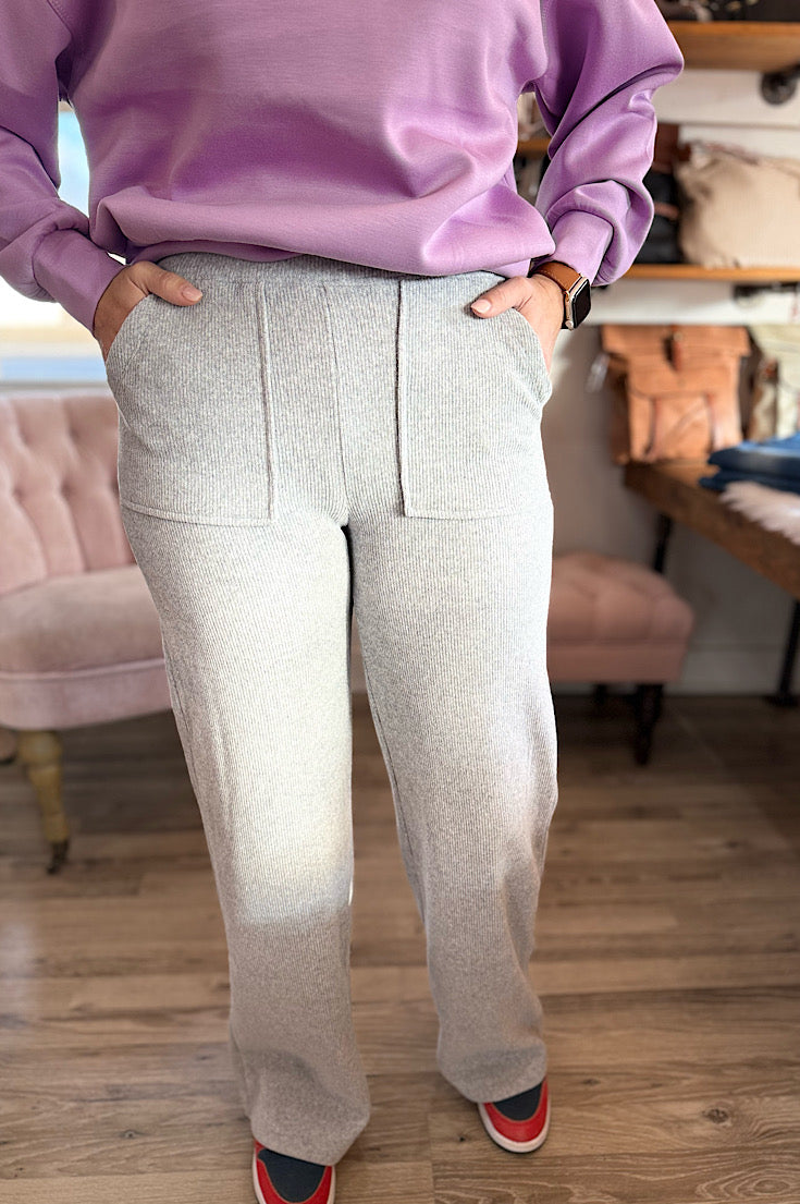 Liam Wide Leg Heather Gray Corded Pants