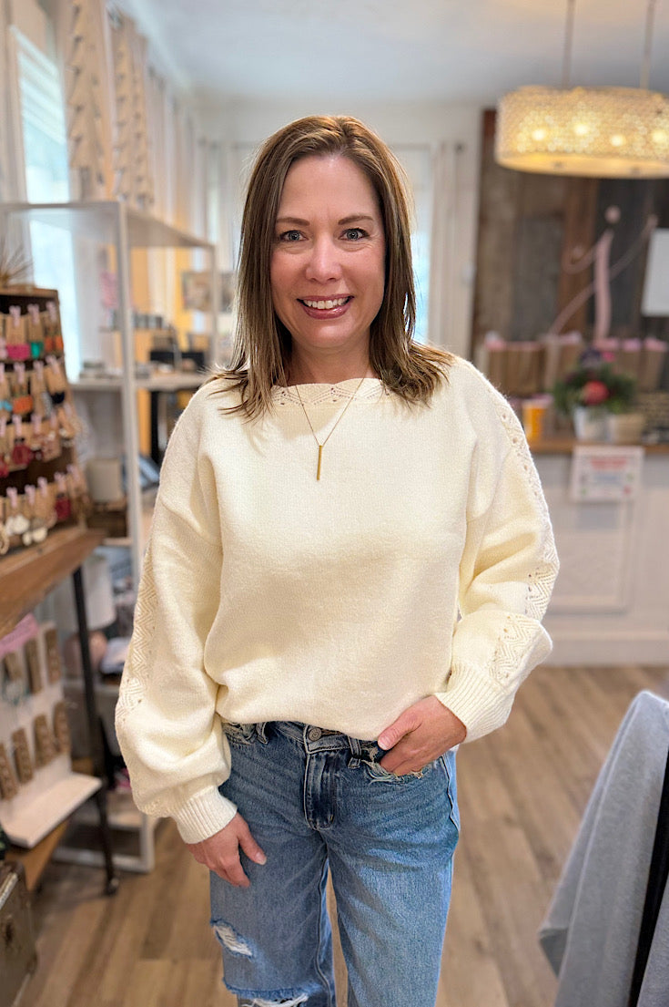 Bria Ivory Crochet Detail Sweater