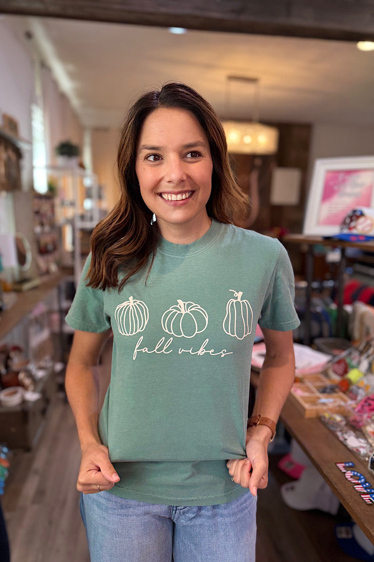 Fall Vibes Pumpkins Green Tee