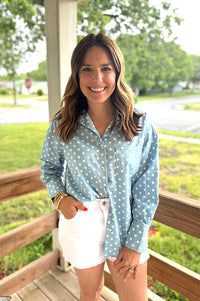 Rylee Polka Dot Denim Button Button Up