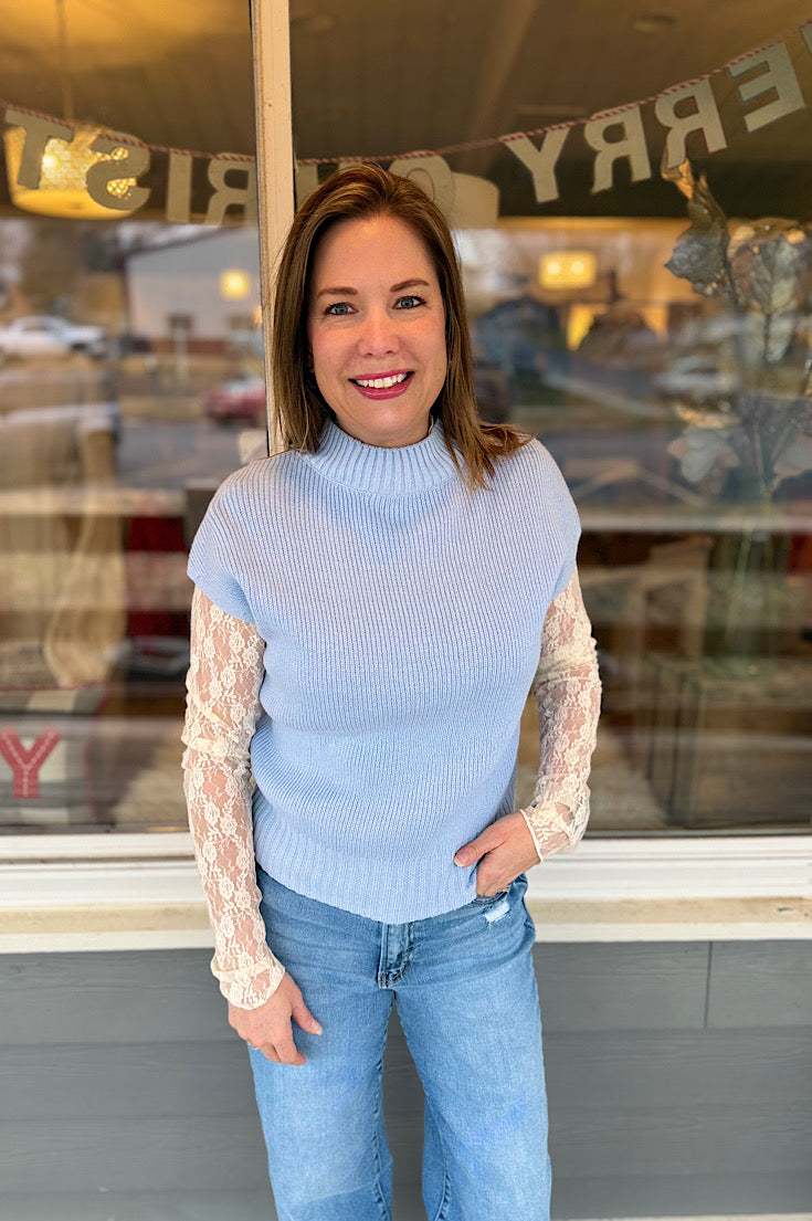 Posey Light Blue Extended Shoulder Sweater