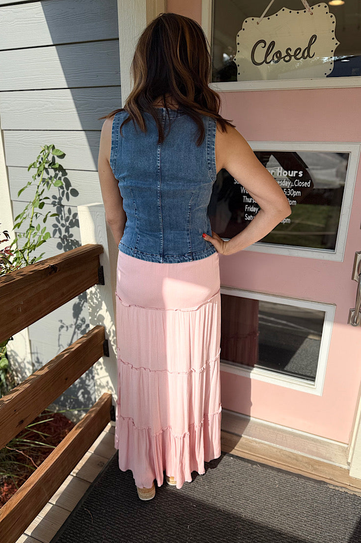 Ellis Blush Pink Tiered Maxi Skirt