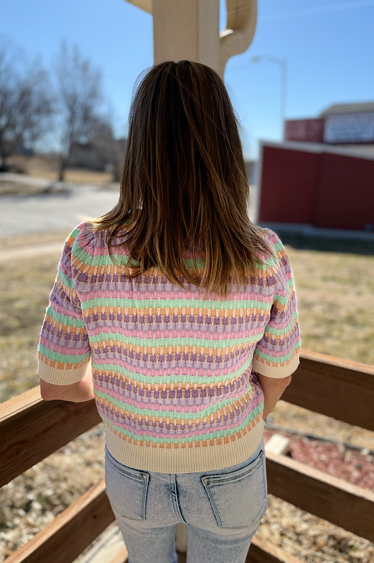 Willa Bright Pastel Stripe Short Sleeve Sweater