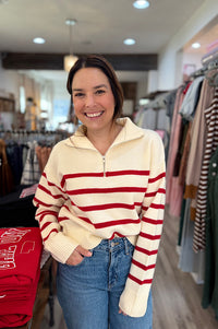 Bergen Ivory & Red Stripe Sweater