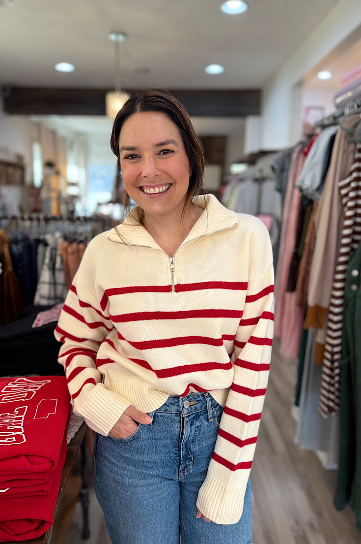 Bergen Ivory & Red Stripe Sweater