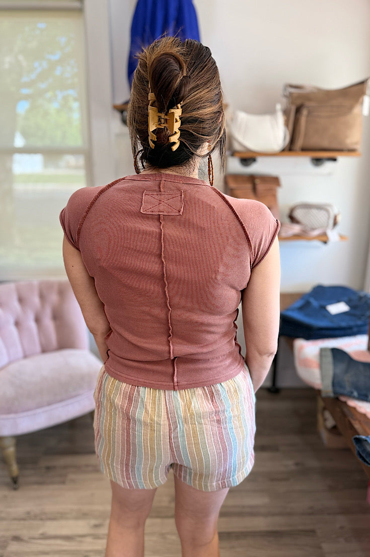 Teddy Terracotta Raglan Short Sleeve Top