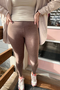 Caisen Cocoa Micro-Ribbed Pocket Leggings