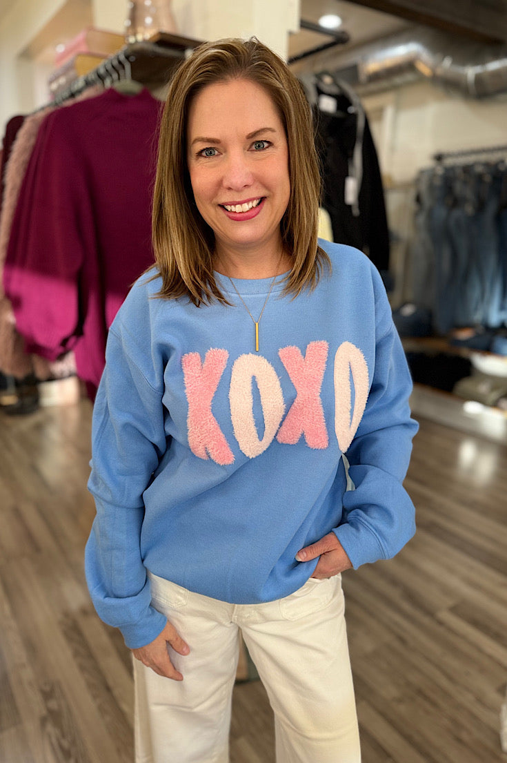 XOXO Fluffy Blue Sweatshirt