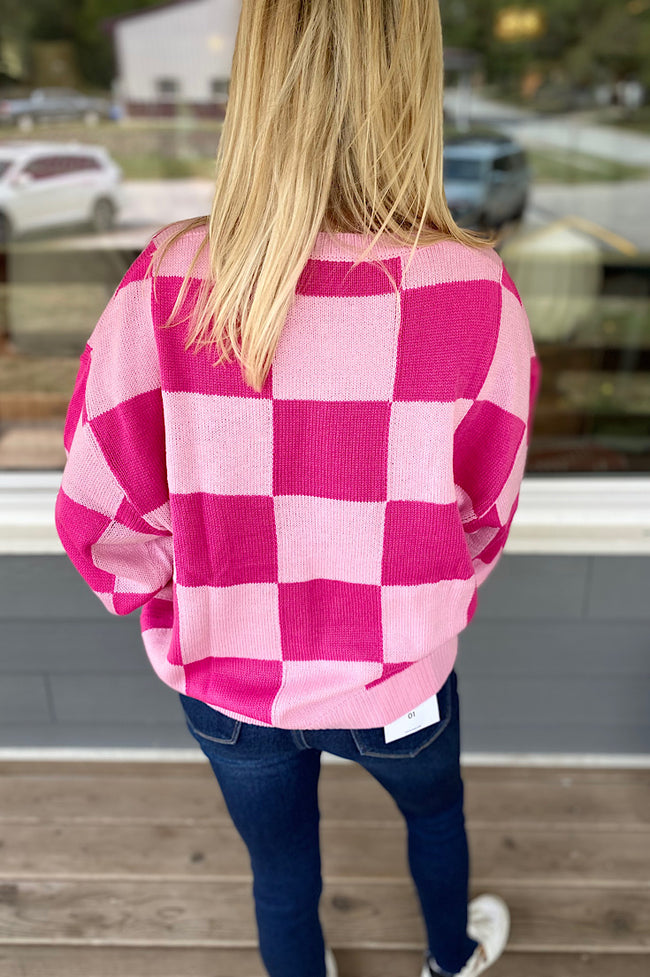 Ella Pink Check Knit Sweater